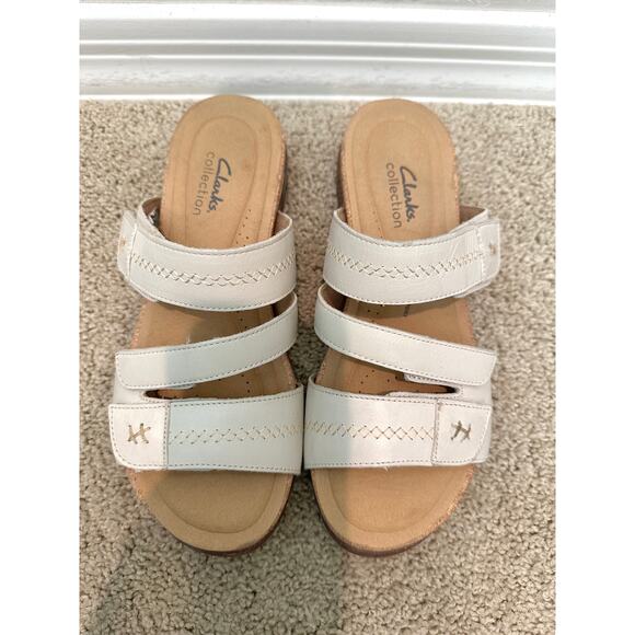 🆕 CLARKS | Roseville Bay White Leather Neutral Comfy Sandals | Women’s 10W - Picture 4 of 7